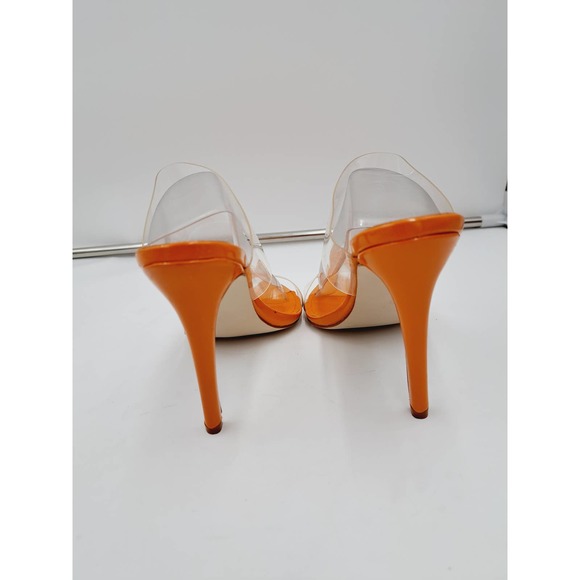 Vivianly Roxy Orange Stilletto Heel Clear Straps Pointy Toe Slip On Sandals 8 - Picture 5 of 7